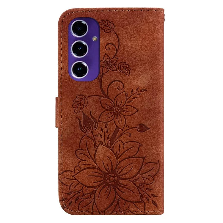 For Samsung Galaxy A16 5G Case Lily Flower Imprint Leather Phone Cover with Stand