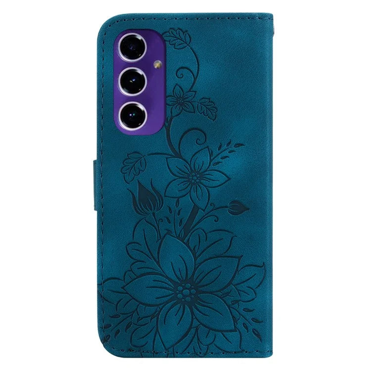 For Samsung Galaxy A16 5G Case Lily Flower Imprint Leather Phone Cover with Stand