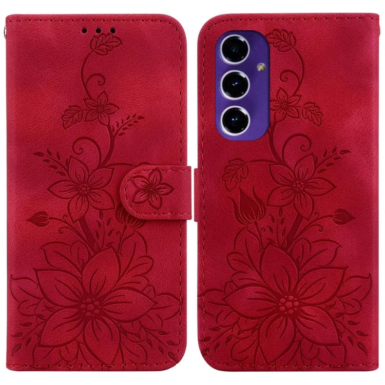 For Samsung Galaxy A16 5G Case Lily Flower Imprint Leather Phone Cover with Stand