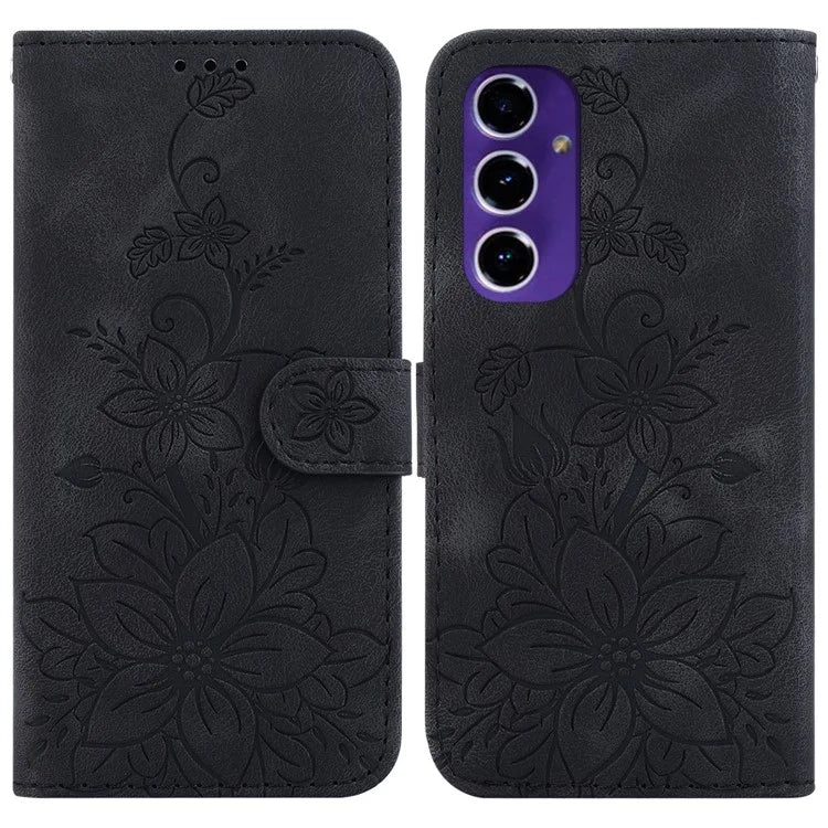 For Samsung Galaxy A16 5G Case Lily Flower Imprint Leather Phone Cover with Stand