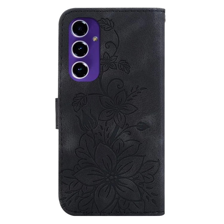 For Samsung Galaxy A16 5G Case Lily Flower Imprint Leather Phone Cover with Stand