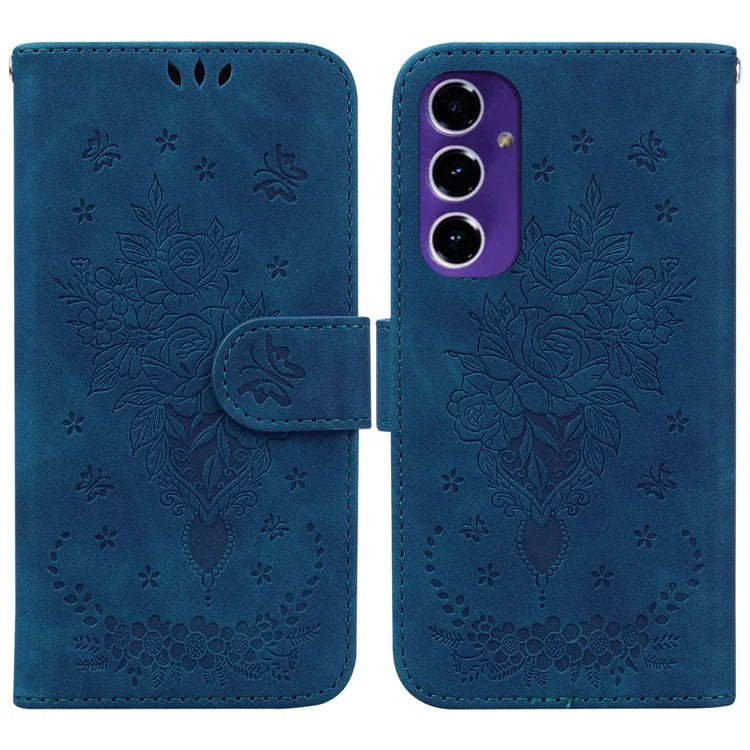 For Samsung Galaxy A16 5G Case PU Leather Wallet Phone Cover Butterfly Flower Imprint