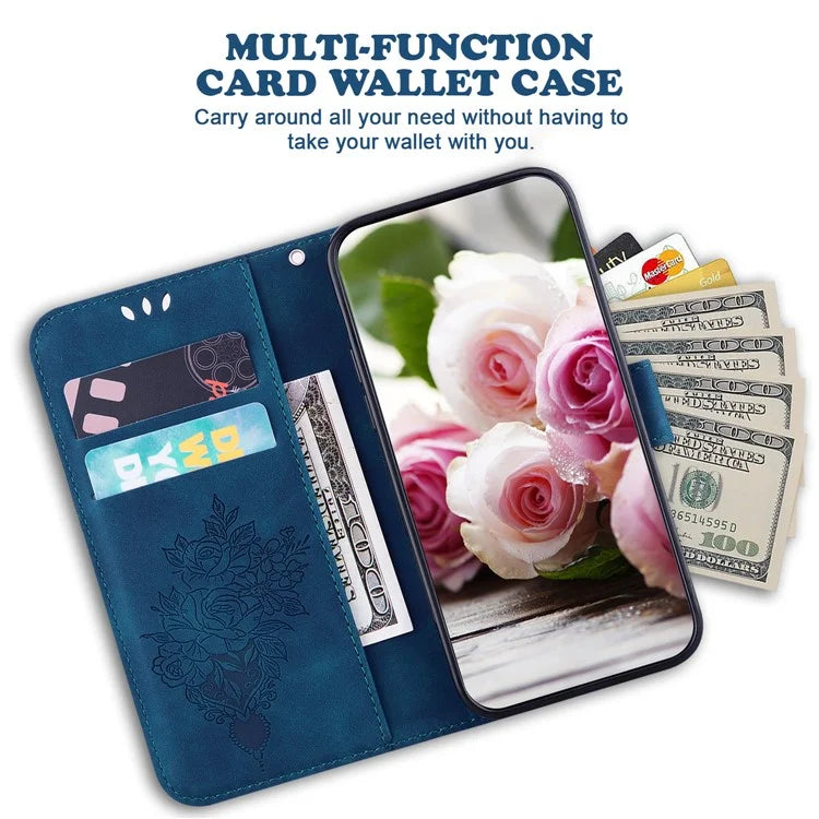 For Samsung Galaxy A16 5G Case PU Leather Wallet Phone Cover Butterfly Flower Imprint