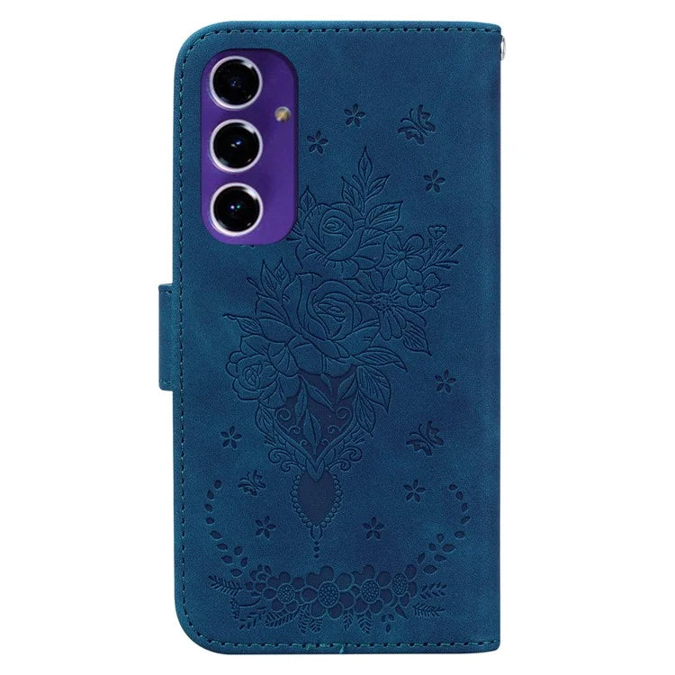For Samsung Galaxy A16 5G Case PU Leather Wallet Phone Cover Butterfly Flower Imprint