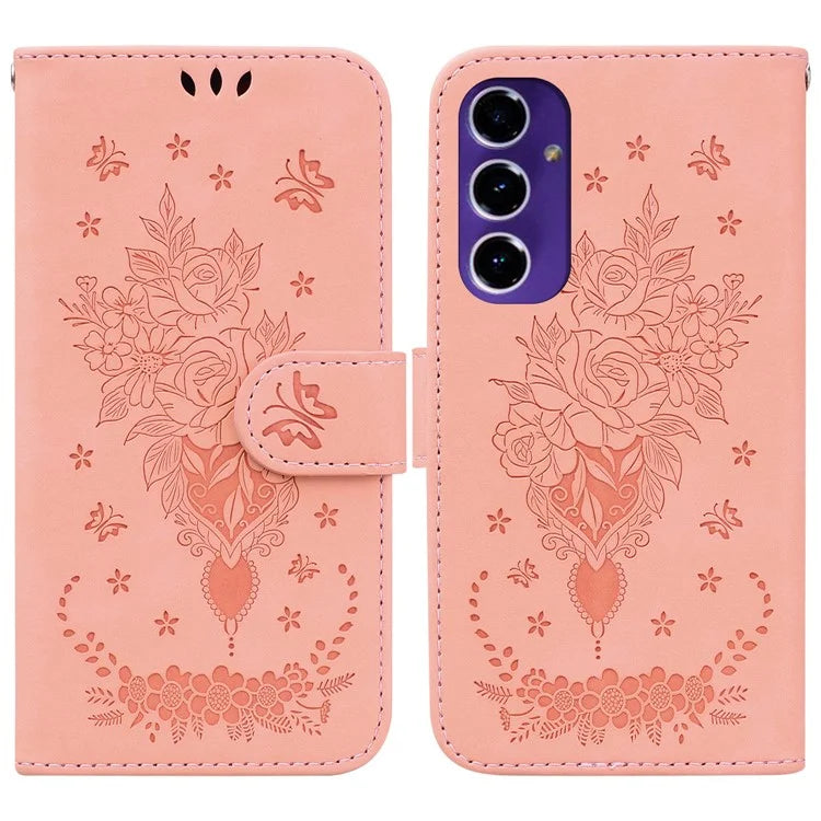 For Samsung Galaxy A16 5G Case PU Leather Wallet Phone Cover Butterfly Flower Imprint