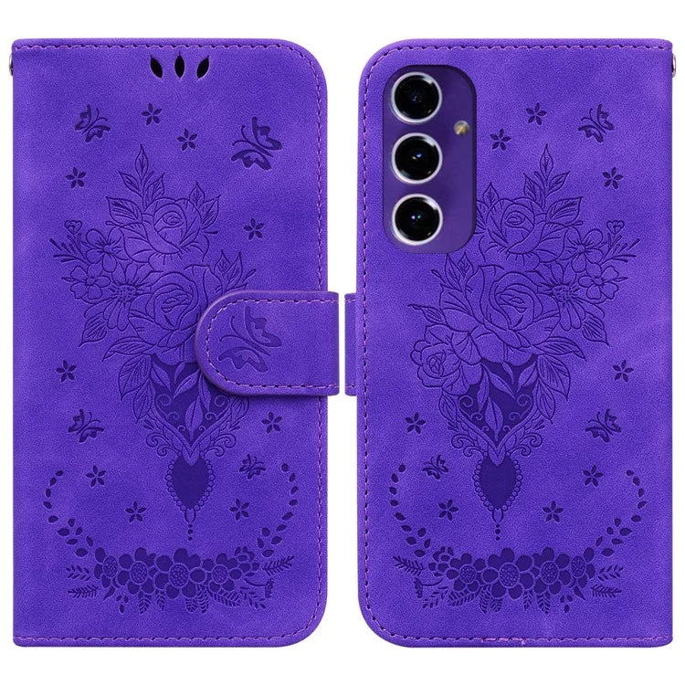 For Samsung Galaxy A16 5G Case PU Leather Wallet Phone Cover Butterfly Flower Imprint