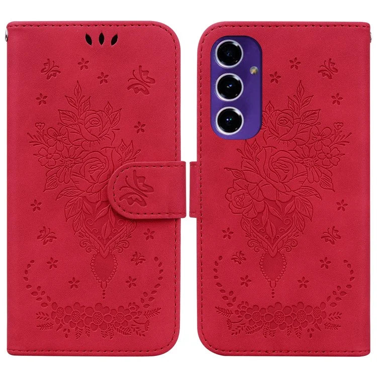For Samsung Galaxy A16 5G Case PU Leather Wallet Phone Cover Butterfly Flower Imprint