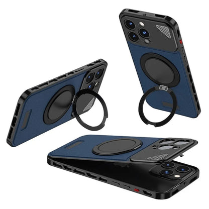 For iPhone 15 Pro Case Magnetic Closure Back Plate + Metal Frame Phone Cover with Kickstand