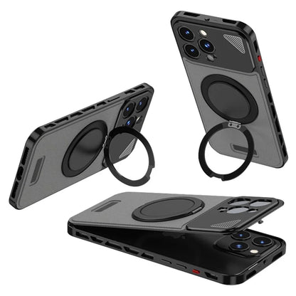 For iPhone 15 Pro Case Magnetic Closure Back Plate + Metal Frame Phone Cover with Kickstand