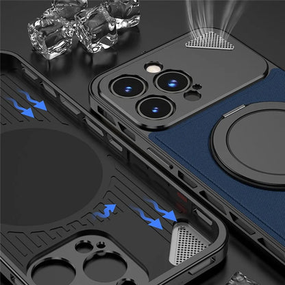 For iPhone 15 Pro Case Magnetic Closure Back Plate + Metal Frame Phone Cover with Kickstand