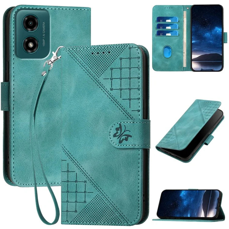 YX0080 For Motorola Moto E14 4G / G04 4G / G04s 4G / G24 4G Case Butterfly Imprint Leather Wallet Phone Cover