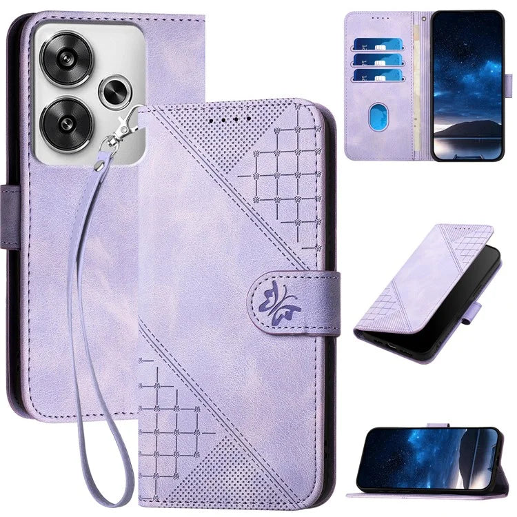 YX0080 For Xiaomi Poco F6 5G / Redmi Turbo 3 5G Case Butterfly Imprint Leather Wallet Phone Cover