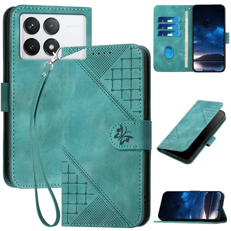 YX0080 For Xiaomi Poco F6 Pro 5G / Redmi K70 5G / K70 Pro 5G Case Butterfly Imprint Leather Wallet Phone Cover