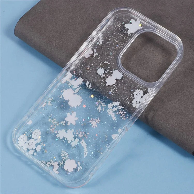 For iPhone 16 Pro Case Glitter Flower Epoxy Shockproof Phone Cover