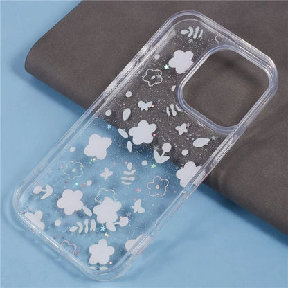 For iPhone 16 Pro Case Glitter Flower Epoxy Shockproof Phone Cover