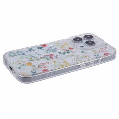 For iPhone 16 Pro Case Glitter Flower Epoxy Shockproof Phone Cover
