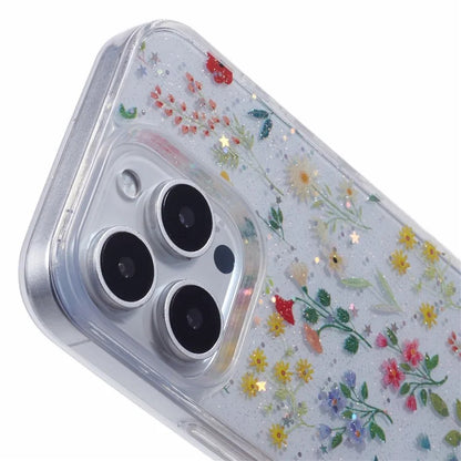 For iPhone 16 Pro Case Glitter Flower Epoxy Shockproof Phone Cover