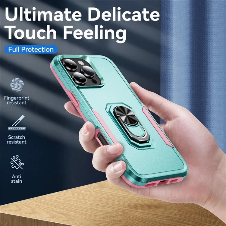 For iPhone 16 Pro Max Case Military Grade Ring Kickstand PC+TPU Phone Cover