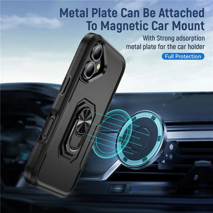 For iPhone 16 Case Military Grade Ring Kickstand PC+TPU Phone Cover