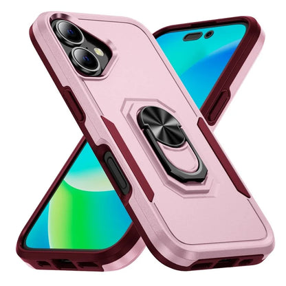 For iPhone 16 Case Military Grade Ring Kickstand PC+TPU Phone Cover