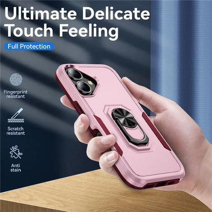 For iPhone 16 Case Military Grade Ring Kickstand PC+TPU Phone Cover