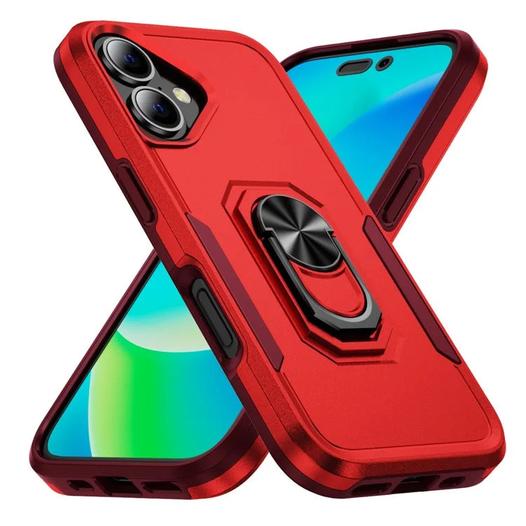 For iPhone 16 Case Military Grade Ring Kickstand PC+TPU Phone Cover
