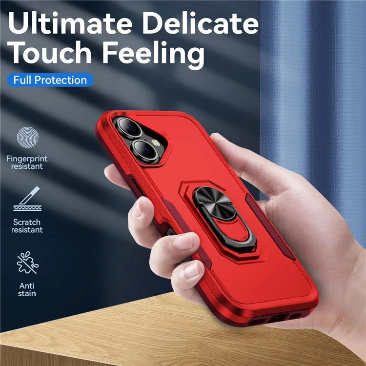 For iPhone 16 Case Military Grade Ring Kickstand PC+TPU Phone Cover