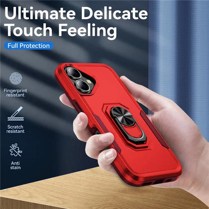For iPhone 16 Case Military Grade Ring Kickstand PC+TPU Phone Cover