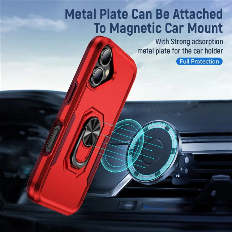 For iPhone 16 Case Military Grade Ring Kickstand PC+TPU Phone Cover