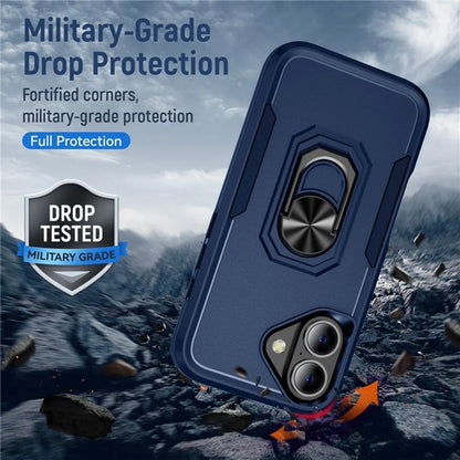 For iPhone 16 Case Military Grade Ring Kickstand PC+TPU Phone Cover