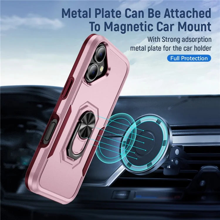 For iPhone 16 Plus Case Military Grade Ring Kickstand PC+TPU Phone Cover