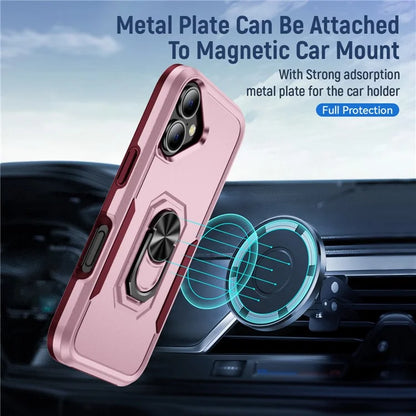For iPhone 16 Plus Case Military Grade Ring Kickstand PC+TPU Phone Cover