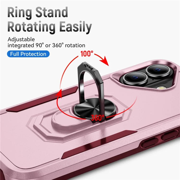 For iPhone 16 Plus Case Military Grade Ring Kickstand PC+TPU Phone Cover