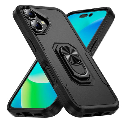 For iPhone 16 Plus Case Military Grade Ring Kickstand PC+TPU Phone Cover