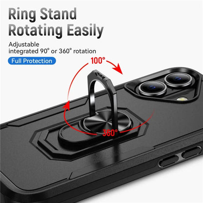 For iPhone 16 Plus Case Military Grade Ring Kickstand PC+TPU Phone Cover