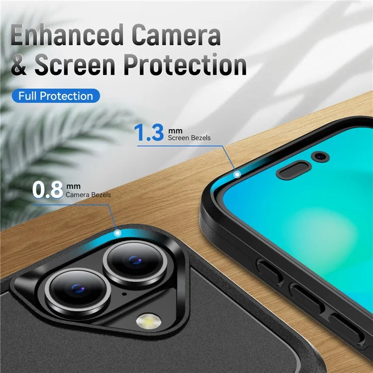 For iPhone 16 Plus Case Military Grade Ring Kickstand PC+TPU Phone Cover