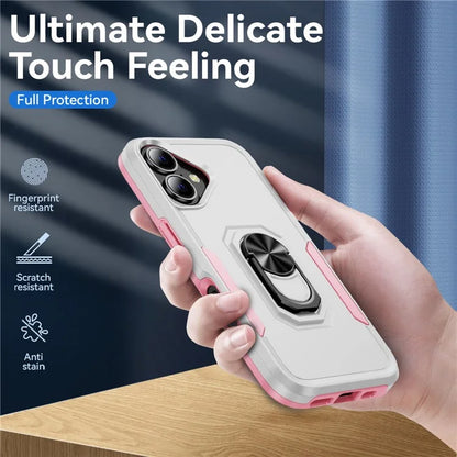 For iPhone 16 Plus Case Military Grade Ring Kickstand PC+TPU Phone Cover