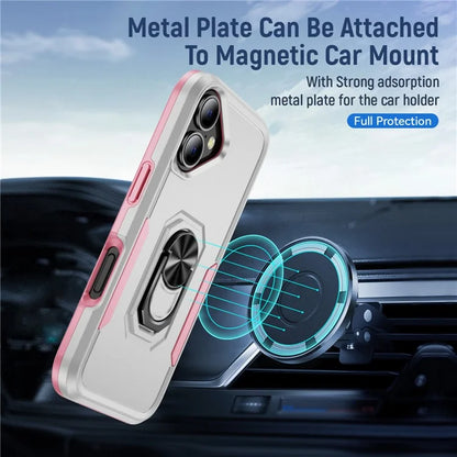 For iPhone 16 Plus Case Military Grade Ring Kickstand PC+TPU Phone Cover