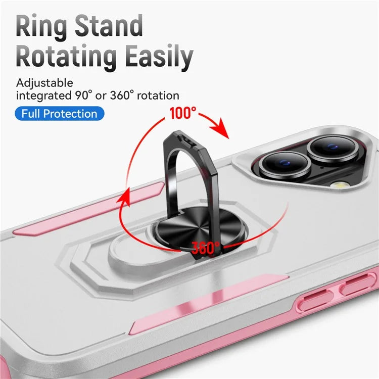 For iPhone 16 Plus Case Military Grade Ring Kickstand PC+TPU Phone Cover