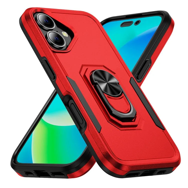 For iPhone 16 Plus Case Military Grade Ring Kickstand PC+TPU Phone Cover