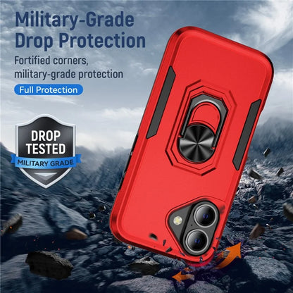 For iPhone 16 Plus Case Military Grade Ring Kickstand PC+TPU Phone Cover