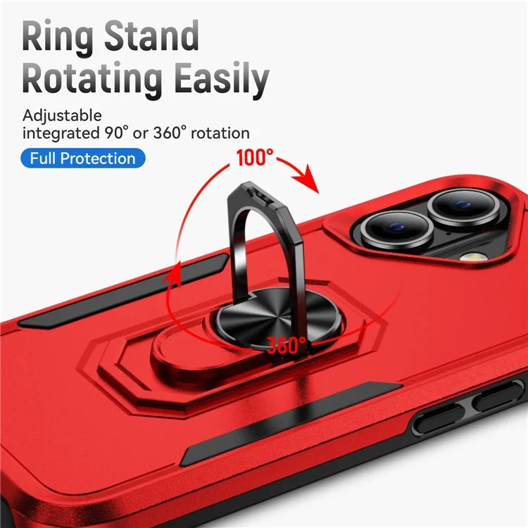 For iPhone 16 Plus Case Military Grade Ring Kickstand PC+TPU Phone Cover