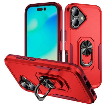 For iPhone 16 Plus Case Military Grade Ring Kickstand PC+TPU Phone Cover