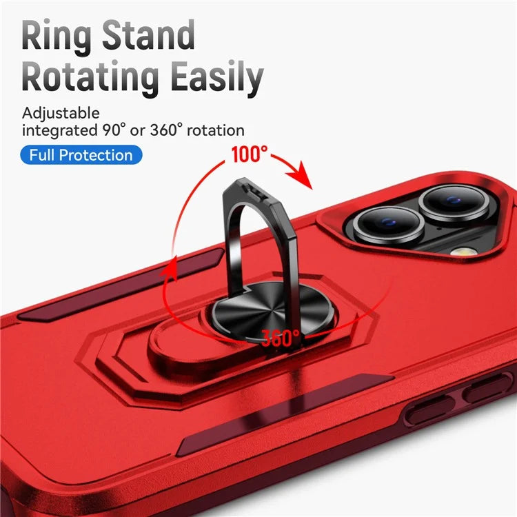 For iPhone 16 Plus Case Military Grade Ring Kickstand PC+TPU Phone Cover