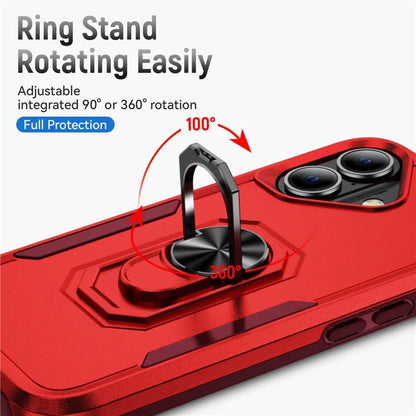 For iPhone 16 Plus Case Military Grade Ring Kickstand PC+TPU Phone Cover
