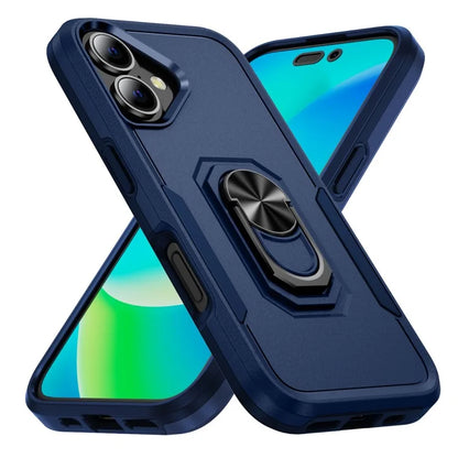 For iPhone 16 Plus Case Military Grade Ring Kickstand PC+TPU Phone Cover