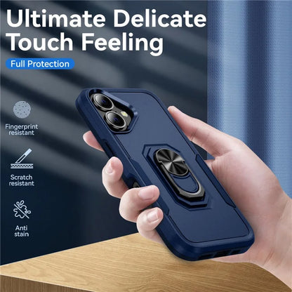 For iPhone 16 Plus Case Military Grade Ring Kickstand PC+TPU Phone Cover