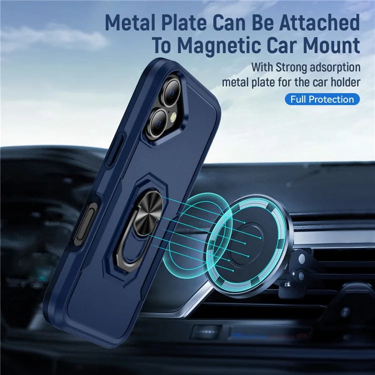 For iPhone 16 Plus Case Military Grade Ring Kickstand PC+TPU Phone Cover