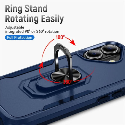 For iPhone 16 Plus Case Military Grade Ring Kickstand PC+TPU Phone Cover