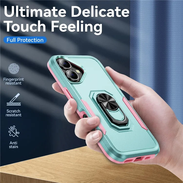 For iPhone 16 Plus Case Military Grade Ring Kickstand PC+TPU Phone Cover